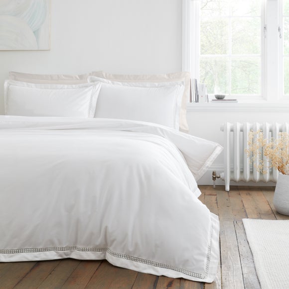 Bianca Oxford Lace Trim 200 Thread Count 100 Cotton Duvet Cover & Pillowcase Set