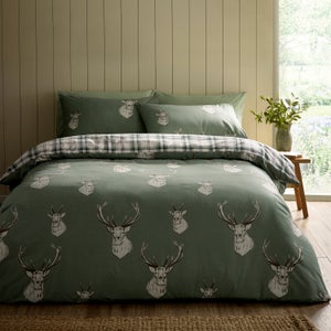 Catherine Lansfield Stag Check Polycotton Duvet Cover & Pillowcase Set