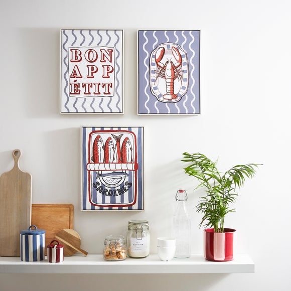 Set of 3 Coastal Kitchen Framed Canvases