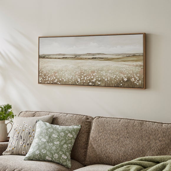 Green Meadow Landscape Framed Canvas