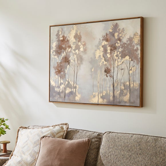 Misty Brown Forest Landscape Foiled Framed Canvas