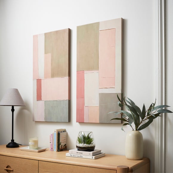 View Set Of 2 Pink & Sage Abstract Canvases View Set Of 2 Pink & Sage Abstract Canvases