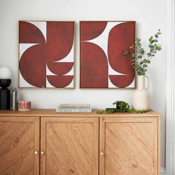 Set of 2 Red Abstract Framed Canvases