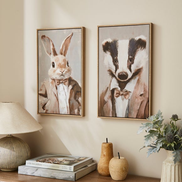 Set of 2 Rabbit & Badger Framed Canvases