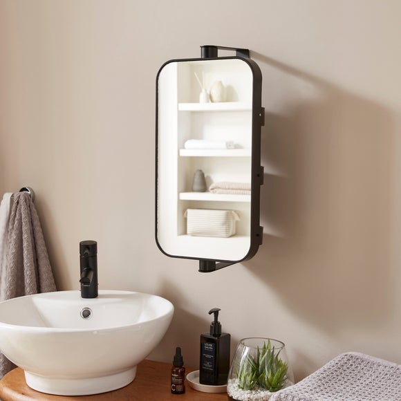 Rectangle Curved Corner Wall Mirror with Storage