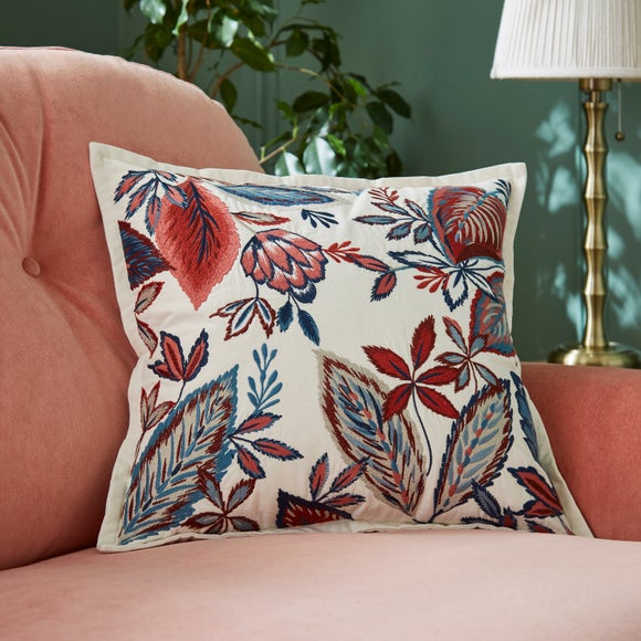 Embroidered Floral Leaves Square Cushion