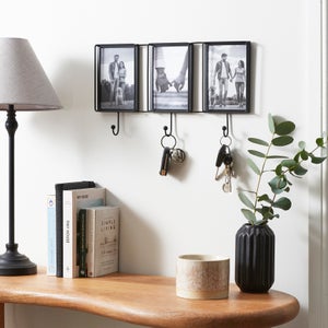 Black Metal Multi Photo Frame With Key Hooks