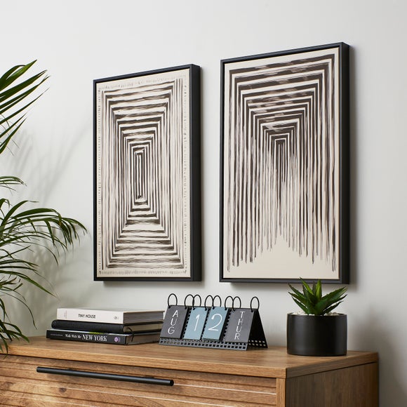 Set of 2 Black Linear Abstract Framed Canvases
