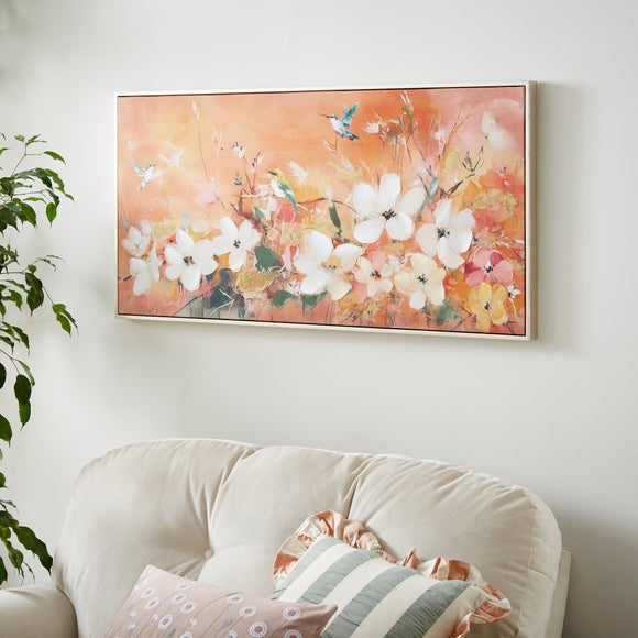 Orange Watercolour Flowers Framed Canvas