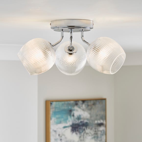 Cassia Ribbed 3 Light Semi Flush Ceiling Light
