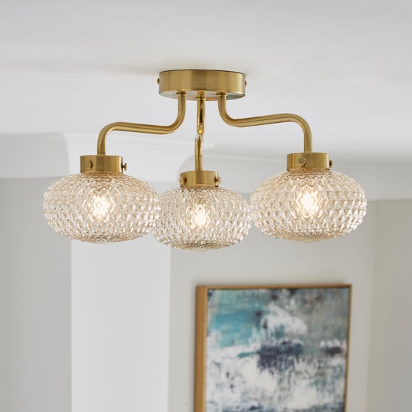 Silas Embossed 3 Light Semi Flush Ceiling Light