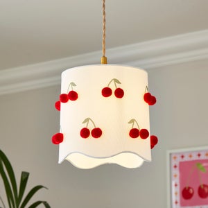 Cherry Pom Pom Scalloped Lamp Shade