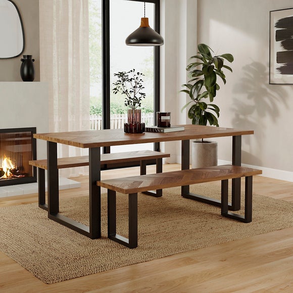 Click to view product details and reviews for Shelton 6 Seater Dining Table And Bench Set Parquet Oak. Click to view product details and reviews for Shelton 6 Seater Dining Table And Bench Set Parquet Oak.