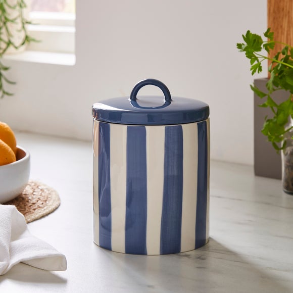 Striped Stoneware Kitchen Canister