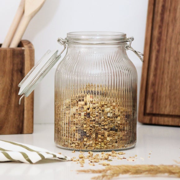 Ribbed Glass Storage Jar with Clip Closure