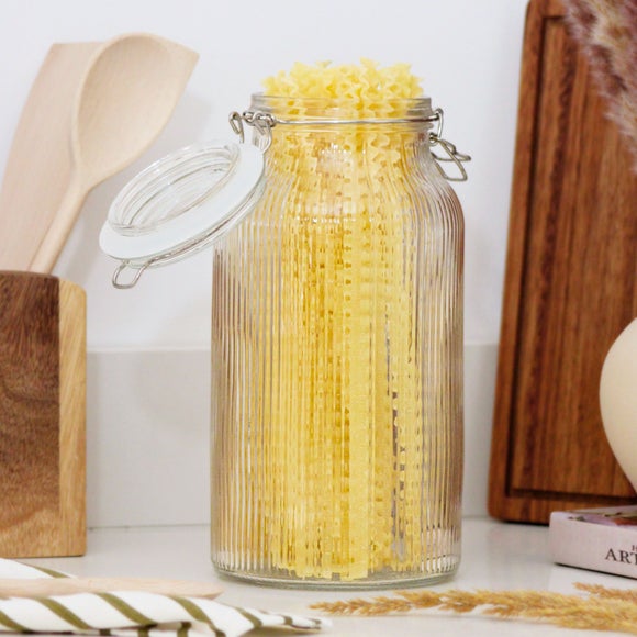 Ribbed Glass Storage Jar with Clip Closure