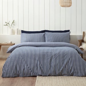 Catherine Lansfield Stripe 100 Brushed Cotton Reversible Duvet Cover & Pillowcase Set