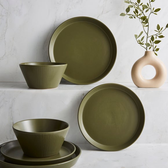 Johnson 12 Piece Ribbed Stoneware Dinner Set