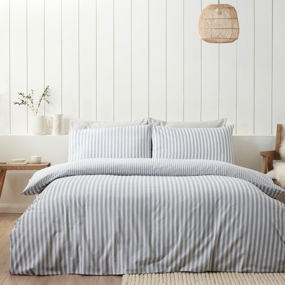 Catherine Lansfield Stripe 100% Brushed Cotton Reversible Duvet Cover & Pillowcase Set