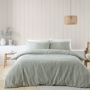 Catherine Lansfield Stripe 100 Brushed Cotton Reversible Duvet Cover & Pillowcase Set