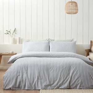 Catherine Lansfield Stripe 100 Brushed Cotton Reversible Duvet Cover & Pillowcase Set