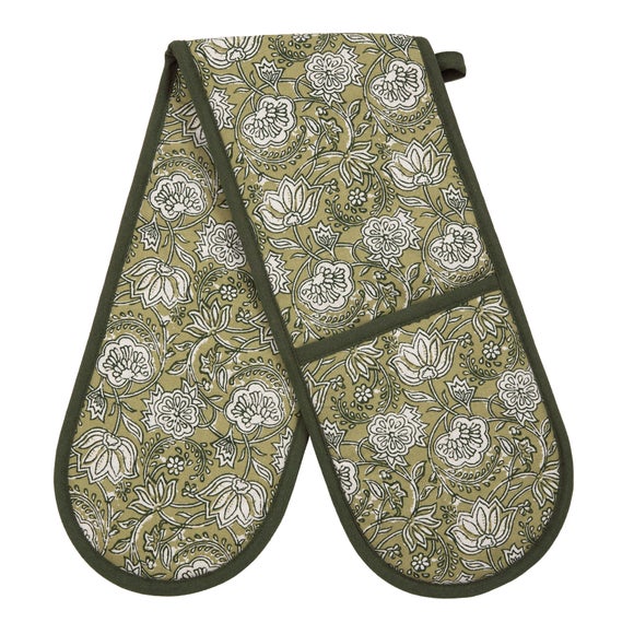 Woodblock Floral Double Oven Glove