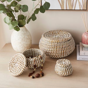 Set Of 3 White Grass Baskets