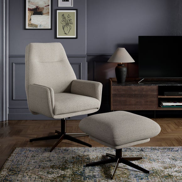 Brook Basketweave Swivel Recliner Chair and Footstool