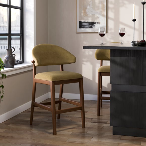 Hugh Dark Stained Counter Height Bar Stool, Velvet