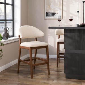 Hugh Dark Stained Counter Height Bar Stool- Fabric