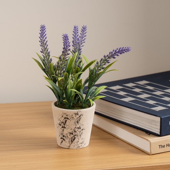 Click to view product details and reviews for Artificial Lavender Plant In Cement Plant Pot.