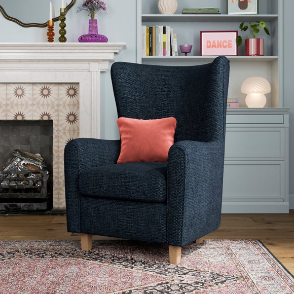 Estelle Basketweave Boucle High Back Winged Armchair
