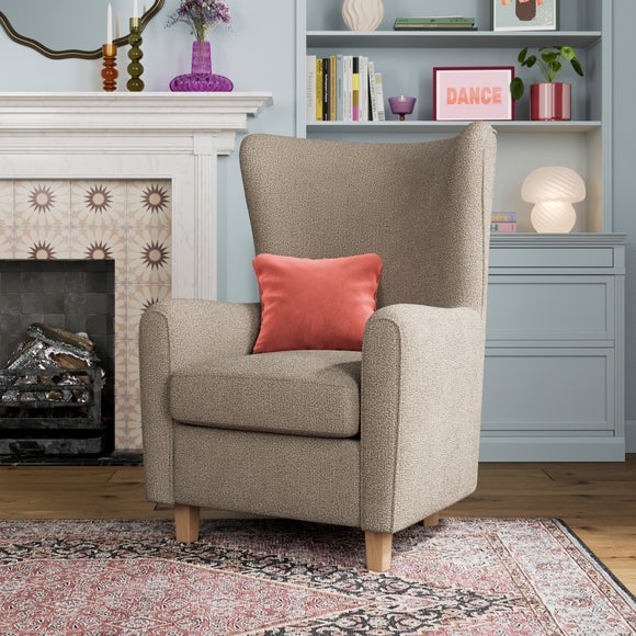 Estelle Multi Yarn Boucle High Back Winged Armchair