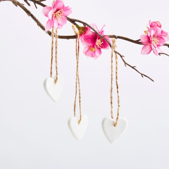 Set of 3 Porcelain Heart Hanging Decorations