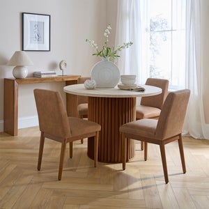 Lucin Travertine Effect 4 Seater Round Dining Table