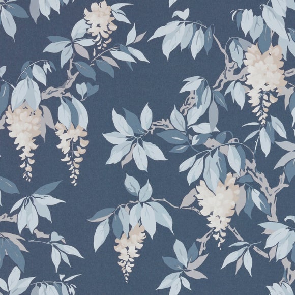 Wisteria Floral Blackout Made to Measure Roller Blind Fabric Sample Wisteria Floral Navy