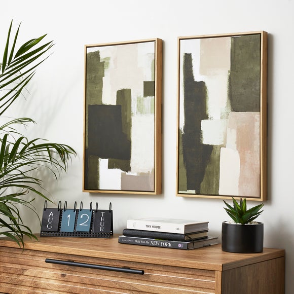 Set of 2 Green Abstract Framed Canvases