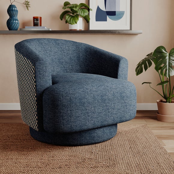 Carmen Distressed Chenille Geometric Swivel Chair