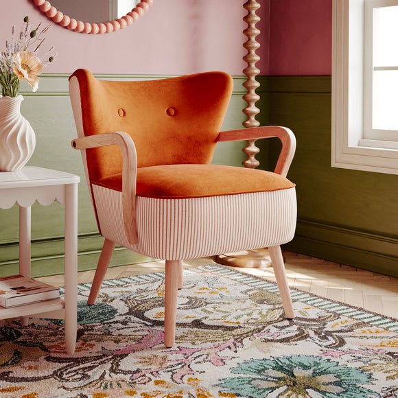 Eliza Tiny Stripe Velvet Wooden Occasional Armchair