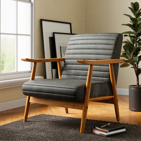 View Quinn Faux Leather Wooden Arm Accent Chair View Quinn Faux Leather Wooden Arm Accent Chair