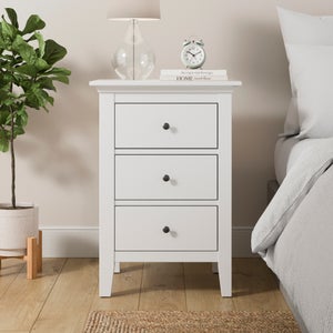 Lynton 3 Drawer Bedside Table- White