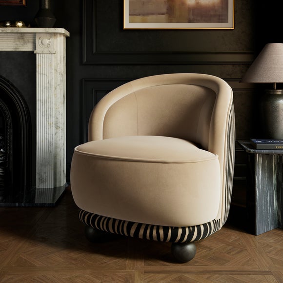 View Amina Cut Velvet Zebra Print Ball Foot Tub Chair View Amina Cut Velvet Zebra Print Ball Foot Tub Chair