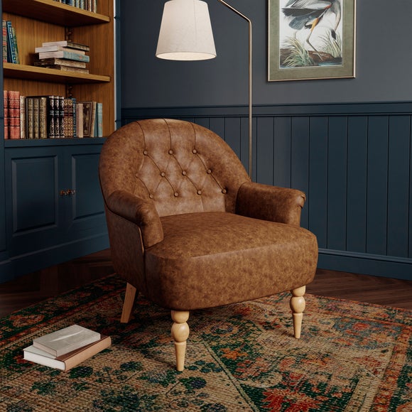 Petit Relaxed Faux Leather Button Back Occasional Armchair
