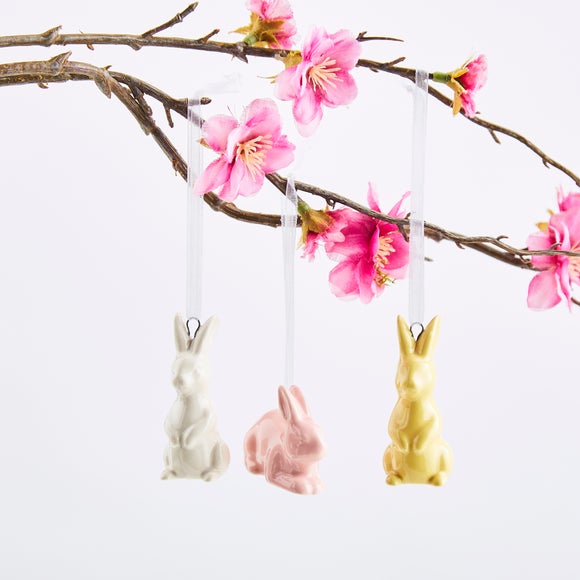 Set of 3 Ceramic Bunny Hanging Decorations