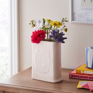 Embossed Book Ceramic Vase