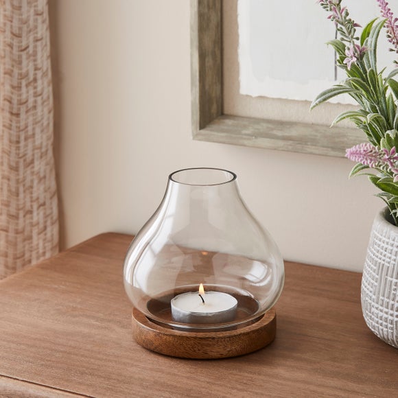 Mango Wood Hurricane Tealight Candle Holder