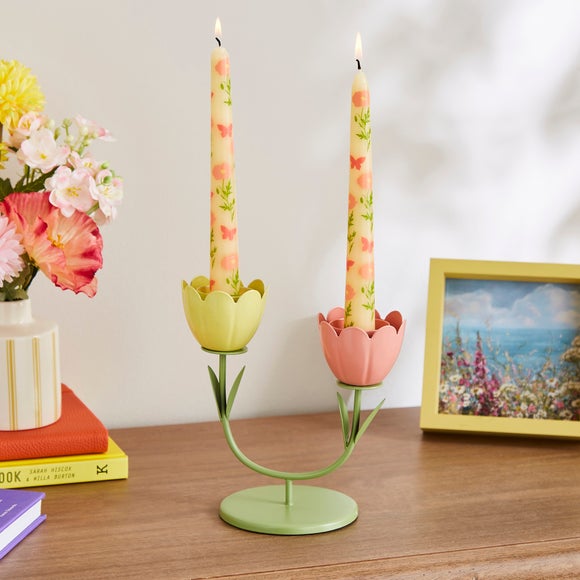 Dual Metal Flower Candle Holder