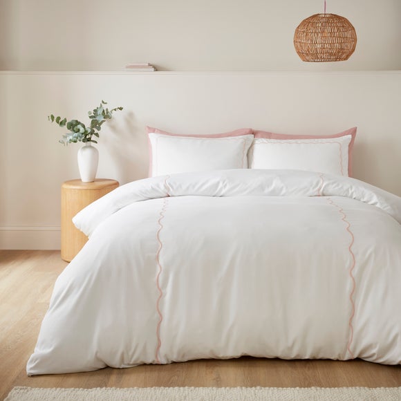 Bria Embroidered Scallop Duvet Cover & Pillowcase Set