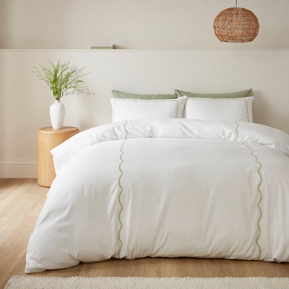 Bria Embroidered Scallop Duvet Cover & Pillowcase Set