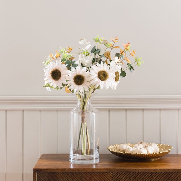 Click to view product details and reviews for Artificial Cream Sunflower Eucalyptus Bouquet.